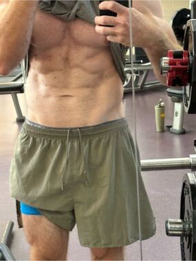 Used adidas Olive Athletic Training Shorts with Drawstring